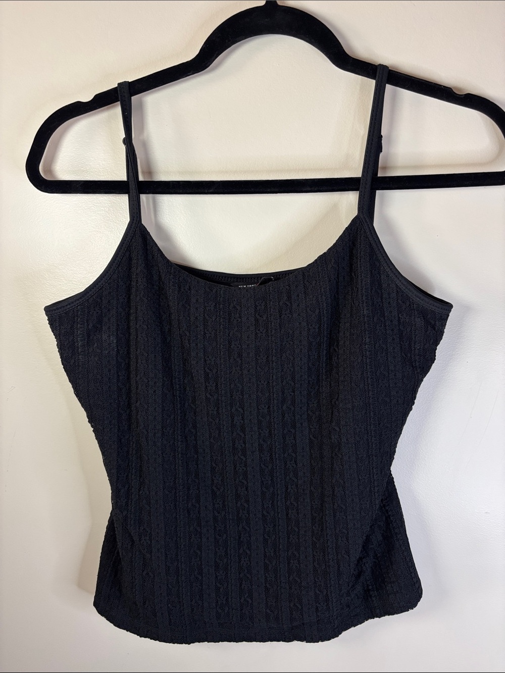 New York & Company Black Strapless-Style Lace-Texture Tank